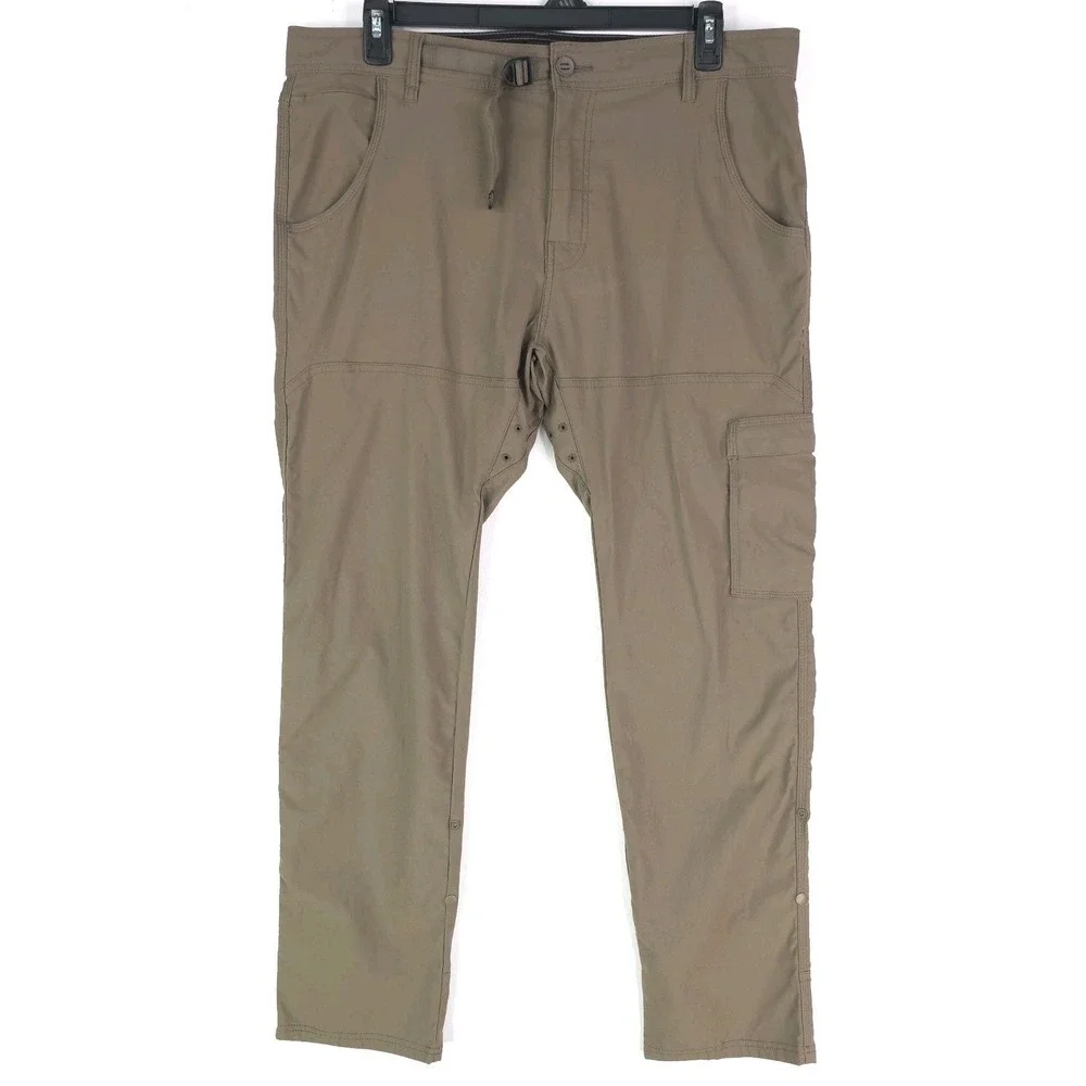 Prana Pants Mens 38X32‎ Tan Zion II Slim Performance Nylon Hiking Outdoor Logo